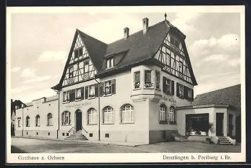 AK Denzlingen b. Freiburg, Strasse am Gasthaus zum Ochsen, Bes. H. Begelsbacher