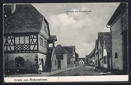 AK Hohensülzen, Rathaus mit Hauptstrasse