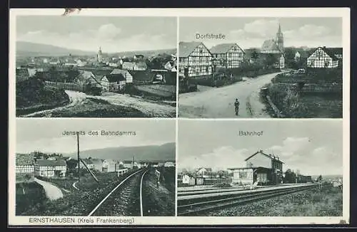 AK Ernsthausen, Ansicht vom Bahnhof, Blick in die Dorfstrasse