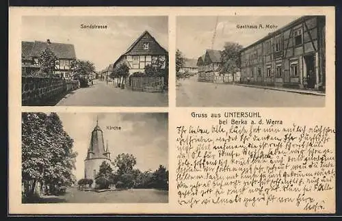 AK Untersuhl /Berka, Sandstrasse, Gasthaus A. Mohr, Kirche