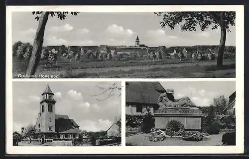 AK Höheinöd, Panorama, Kriegerdenkmal und Kirche