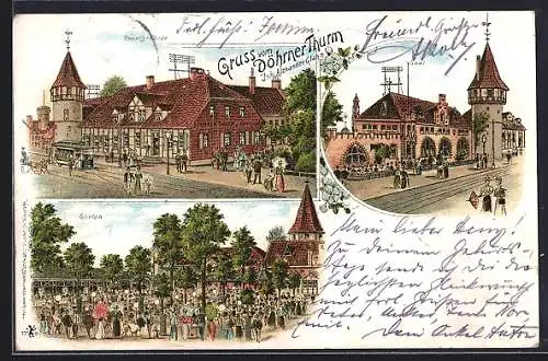 Künstler-AK Hannover, Gasthaus Döhrner Turm mit Garten