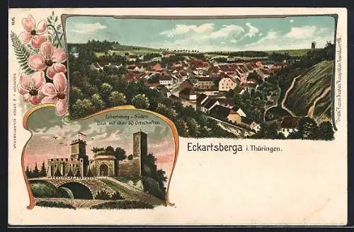 Lithographie Eckartsberga i. Thüringen, Eckartsburg v. Süden, Ortsansicht