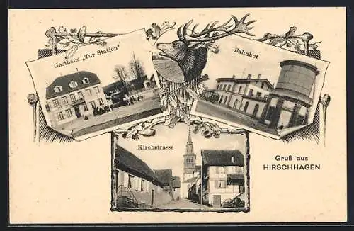 AK Hirschhagen, Gasthaus Zur Station, Bahnhof, Kirchstrasse