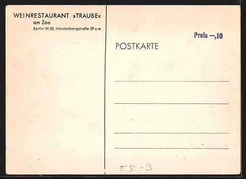 Künstler-AK Berlin, Das Weinrestaurant Traube, Hardenbergstrasse 29 a-e und das Bierrestaurant Stadt Pilsen, Bauhaus