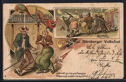 Lithographie Nürnberg, Heimkehr vom Nürnberger Volksfest