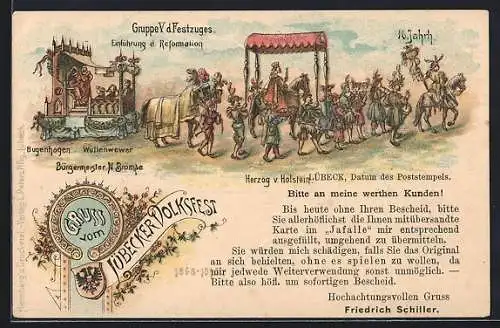 Lithographie Lübeck, Lübecker Volksfest, Gruppe V des Festzuges