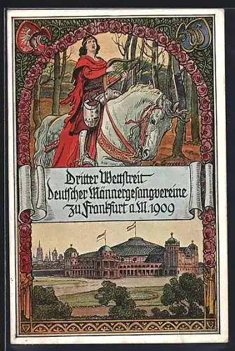 AK Frankfurt-Westend, Sängerfest, dritter Wettstreit Deutscher Männergesangverein 1909, Halle, Bade auf Pferd