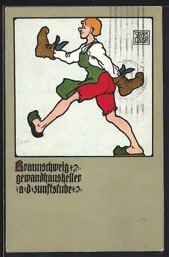 Künstler-AK sign. Sievers Clausen: Braunschweig, Gewandhauskeller an der Zunftstube, Schusterjunge