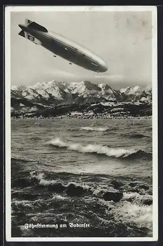 AK Zeppelin LZ 129 Hindenburg über dem Bodensee mit Blick zum Scesaplana Gletscher