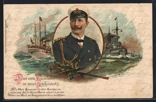 Künstler-AK Willy Stoewer: Kaiser Wilhelm II. und Kriegsschiffe