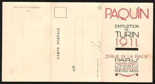 Klapp-AK Paris, Exposition de Turin 1911, 3 Rue de la Paix, Paquin, Jugendstil