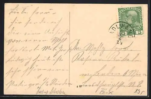 AK Adlwang, Pfarrhof, Schule, Teilansicht mit Kirche