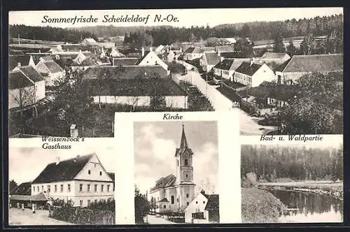 AK Göpfritz an der Wild, Scheideldorf, Gasthaus Weissenböck, Kirche, Bad- und Waldpartie