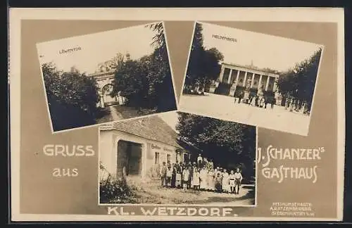 AK Kl. Wetzdorf, J. Schanzer`s Gasthaus zum Heldenberg, Löwentor, Heldenberg