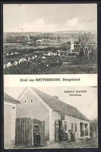 AK Rattersdorf /Burgenland, Rudolf Supper`s Handlung, Ortsansicht