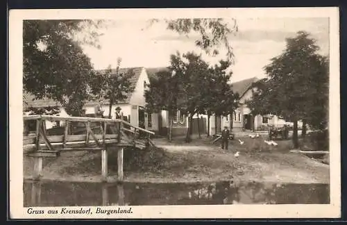 AK Krensdorf, Partie im Ort mit Holzbrücke