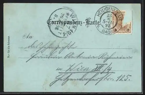 Mondschein-Lithographie Gaaden /Nieder-Oesterr., Teilansicht, Kirchenplatz, Ortspartie