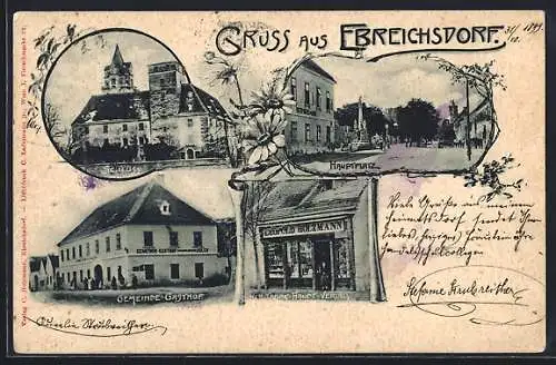 AK Ebreichsdorf, Gemeinde-Gasthof, K. K. Tabak-Haupt-Verlag, Schloss