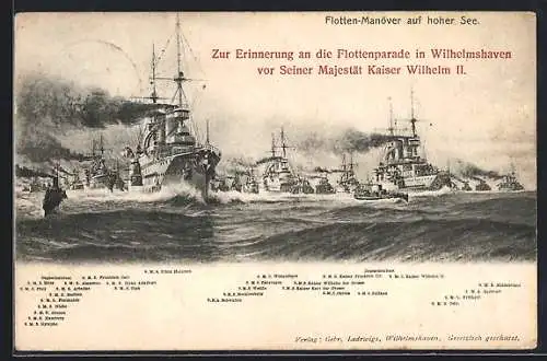 AK Flotten-Manöver auf hoher See mit S.M.S. Blitz, S.M.S. Wittelsbach & S.M.S. Odin