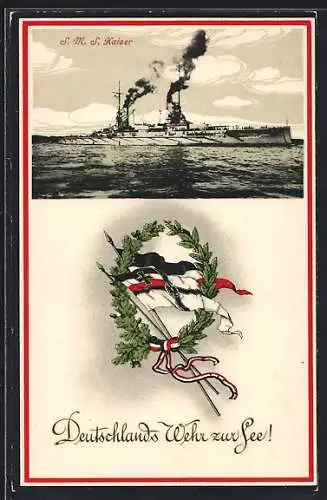 AK Kriegsschiff SMS Kaiser, Reichskriegsflagge