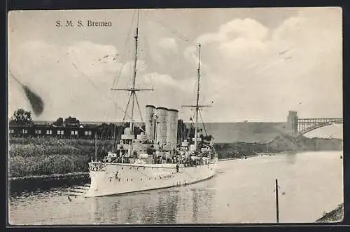 AK Kriegsschiff SMS Bremen im Kaiser Wilhelm Kanal