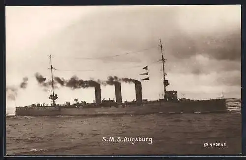 AK Kriegsschiff S.M.S. Augsburg in Fahrt