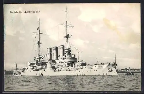 AK Kriegsschiff SMS Lothringen an der Ankerboje