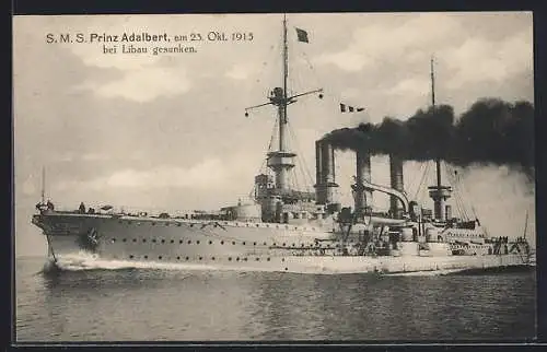 AK Kriegsschiff SMS Prinz Adalbert unter Volldampf