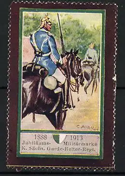 Reklamemarke 1888-1913, Jubiläums-Militärmarke K. Sächs. Garde-Reiter-Regt., Reiter auf Pferd