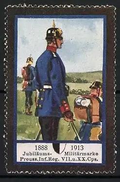 Reklamemarke 1888-1913, Jubiläums-Militärmarke Preuss. Inf. Reg. VII u. XX. Cps., Soldaten in Uniform