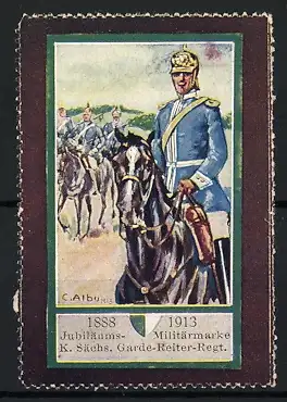 Reklamemarke 1888-1913, Jubiläums-Militärmarke K. Sächs. Garde-Reiter-Regt., Reiter auf Pferd von C. Albus