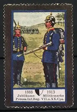 Reklamemarke Preussen, Jubiläums-Militärmarke 1888-1913, Inf.Reg.VII.u.XX.Cps