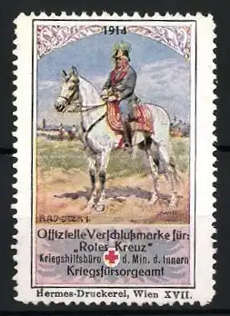 Reklamemarke Wien, Offizielle Verschlussmarke 1914, Reiter auf Pferd