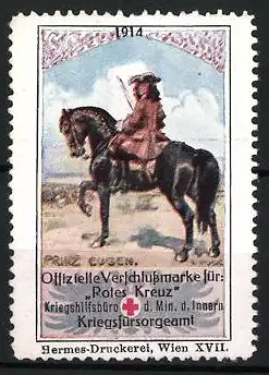 Reklamemarke Wien, 1914, Offizielle Verschlusssmarke Rotes Kreuz, Prinz Eugen zu Pferd