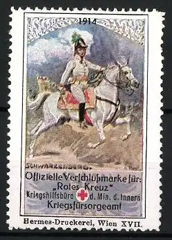 Reklamemarke Wien, Offizielle Verdienstmarke für Rotes Kreuz 1914, General Schwarzenberg auf weissem Pferd