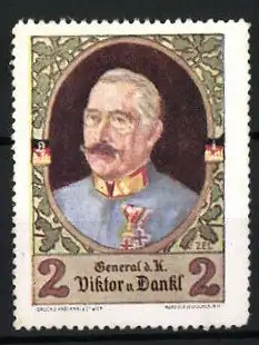 Reklamemarke K.u.k. General d.K. Viktor v. Dankl, Porträt mit Orden