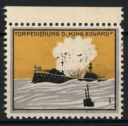 Reklamemarke Torpedierung D. King Edvard, Explosion eines Schiffes