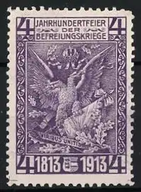 Reklamemarke Jahrhundertfeier der Befreiungskriege 1813-1913, Adler mit Schwert und Krone