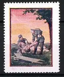 Reklamemarke Rot Kreuz Sanitäter im Einsatz, Verwundeter Soldat im Feld