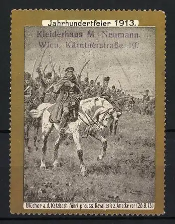 Reklamemarke Blücher führt Preussische Kavallerie-Attacke an der Katzbach 1813