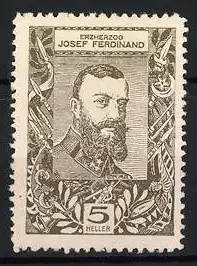 Reklamemarke Erzherzog Josef Ferdinand, Porträt mit militärischen Symbolen