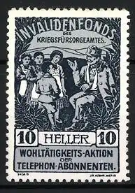 Reklamemarke Invalidenfonds des Kriegsfürsorgeamtes, Wohltätigkeits-Aktion, K.u.k. Soldat mit Kindern