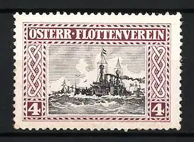 Reklamemarke Österreich, Österr. Flottenverein, Kriegsschiff auf See