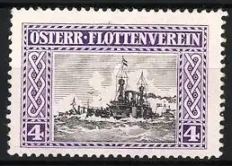 Reklamemarke Österreich, Österr. Flottenverein, Kriegsschiff im Meer