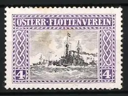 Reklamemarke Österreich, Österr. Flottenverein, Kriegsschiff im Meer