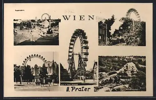 AK Wien, Prater, Praterstern, Riesenrad mit Autobahn, Hochschaubahn