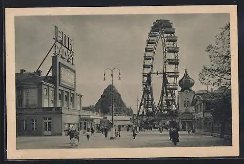 AK Wien, Wiener Prater, Riesenrad u. Hochschaubahn, Filmpalast