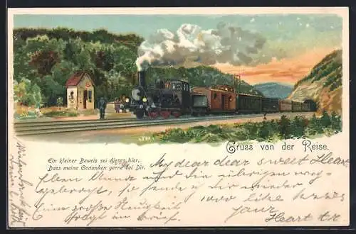 Lithographie Eisenbahn in Fahrt aus einem Tunnel, Bahnwärter, Schranke