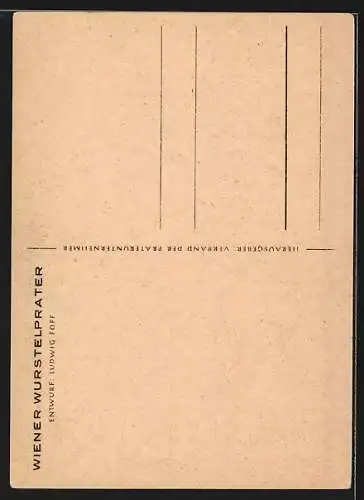 AK Wien, Prater, Wiener Wurstelprater, Entwurf von Ludwig Foff, Kettenkarussel und Geisterschloss